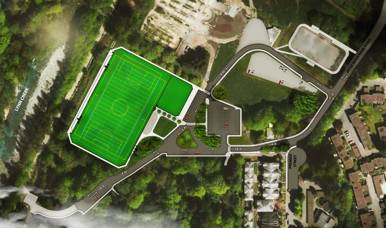Rendering of new artificial turf field being built in Inter River Park